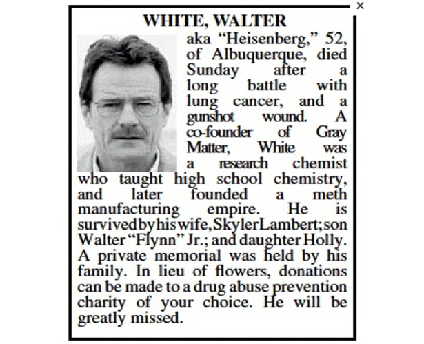 Walter White Obituario