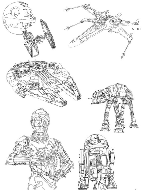 Ilustrações de Star Wars em linha contínua