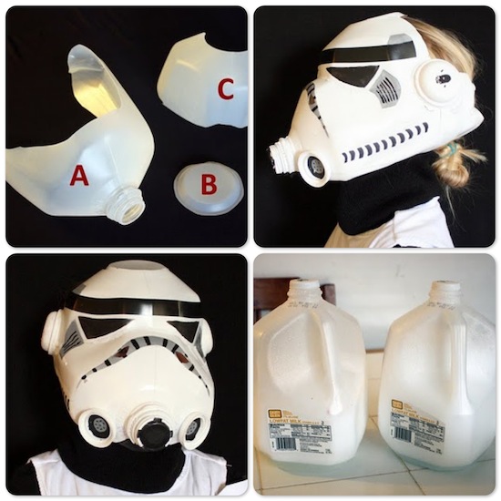 Capacete Stormtrooper com vasilhas de leite