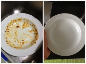 máquina de lavar pratos com molho de tomate