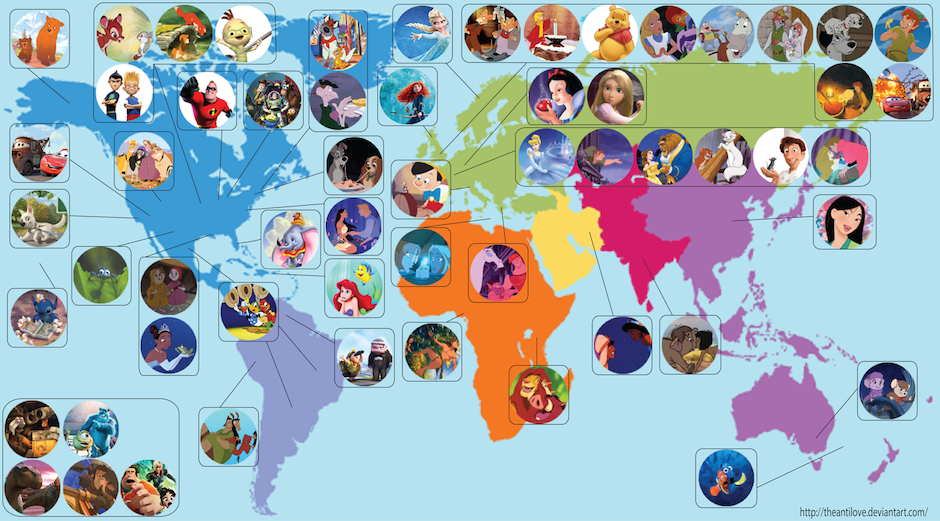 Mapa dos desenhos animações da Disney Pixar